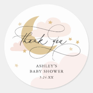 Sticker Rond Lune et étoiles Baby shower de Merci rose