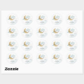 Sticker Rond Lune et étoiles Bleu Script Baby shower Merci C (Feuille)