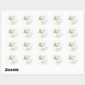 Sticker Rond Lune et étoiles Gris Script Baby shower Merci (Feuille)