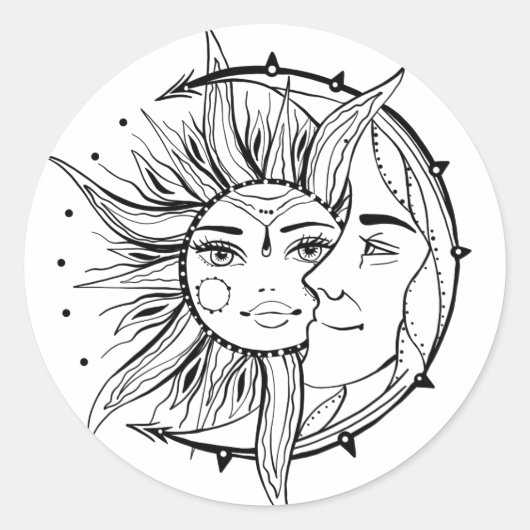 Sticker Rond Lune et soleil. illustration de tatouage de style (Devant)