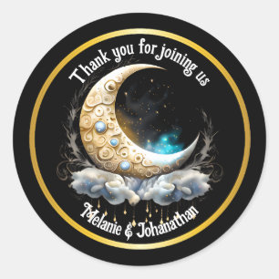 Sticker Rond Lune étoile ciel céleste chic élégant