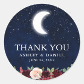 Sticker Rond Lune Étoiles Floral Merci Mariage Céleste (Devant)