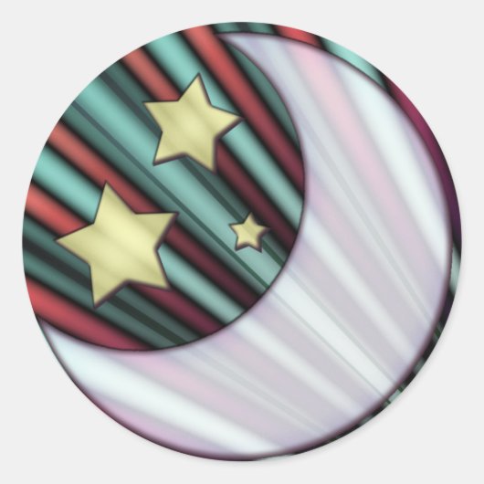 Sticker Rond Lune, Étoiles, Soleil Levant (Devant)