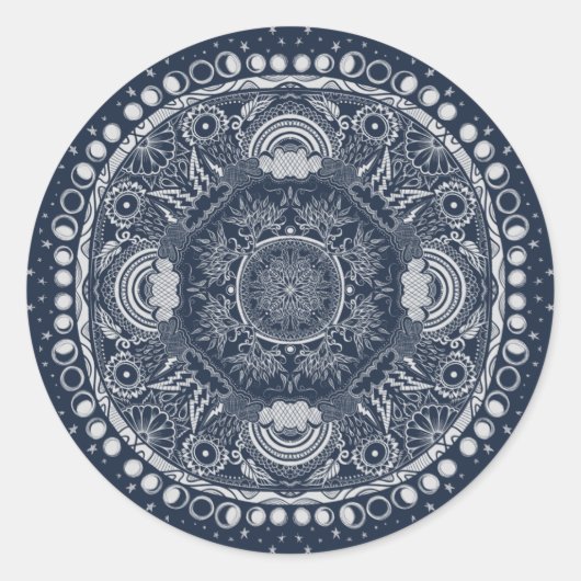 Sticker Rond Lune Mandala Lune Enfant Yoga (Devant)