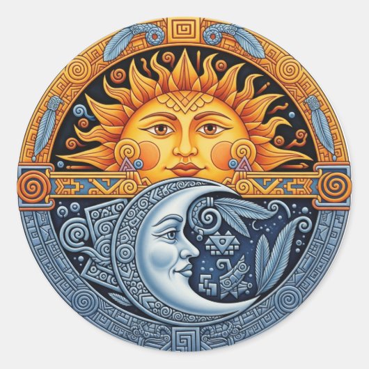 Sticker Rond Lune mexicaine et soleil (Devant)