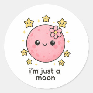 Sticker Rond Lune rose avec cou