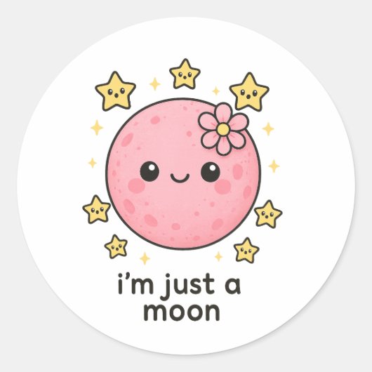 Sticker Rond Lune rose avec cou (Devant)