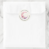 Sticker Rond Lune rose Croissant avec Jolie Fleurs Adresse (Sac)