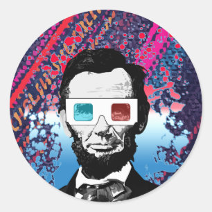 Sticker Rond Lunettes 3D Pop Art Abraham Lincoln Néon Patriotiq