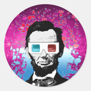 Sticker Rond Lunettes 3D scintillantes Abraham Lincoln Rose Vio