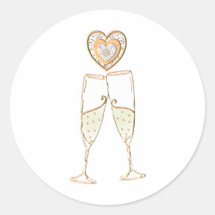 Sticker Rond Lunettes de Champagne et Coeurs