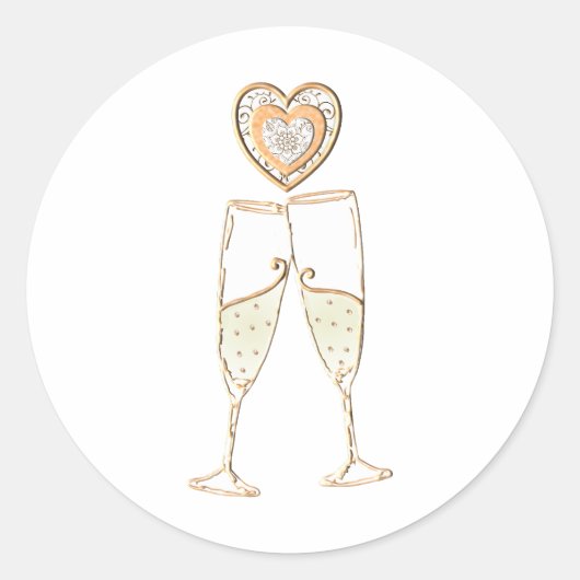 Sticker Rond Lunettes de Champagne et Coeurs (Devant)