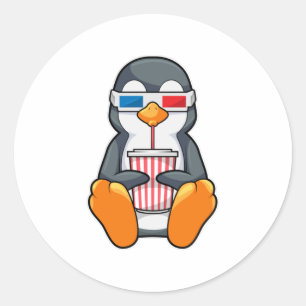 Sticker Rond Lunettes de cinéma Penguin Coupe de boisson