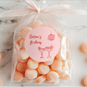 Sticker Rond Lunettes de Cocktail rose à la main Anniversaire