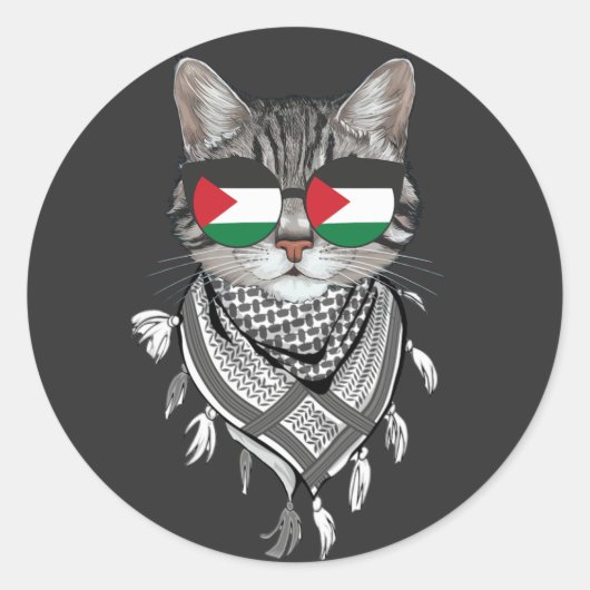 Sticker Rond Lunettes de drapeau Keffiyeh Cat Palestine (Devant)