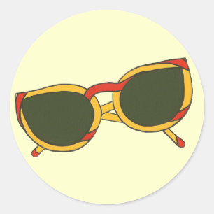 Sticker Rond Lunettes de soleil amusantes en jaune et rouge sur