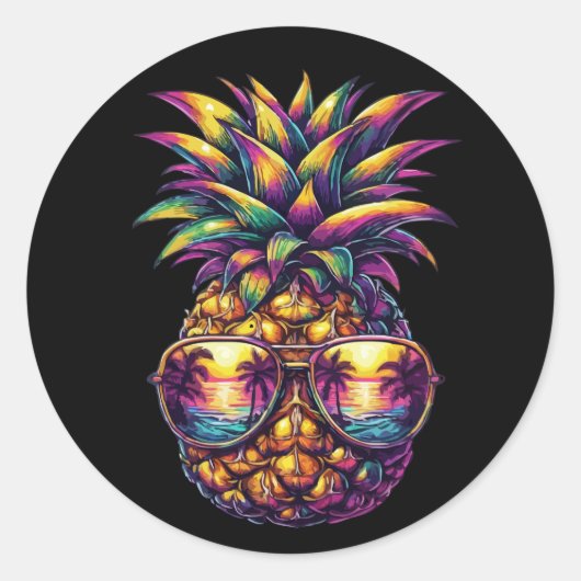 Sticker Rond Lunettes de soleil ananas Plages d'Aloha Hawaii (Devant)