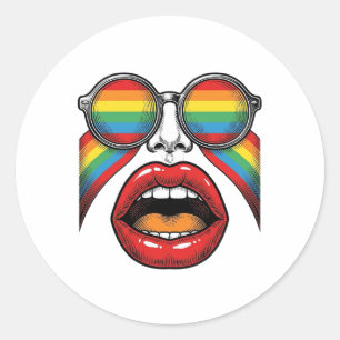 Sticker Rond Lunettes de soleil arc-en-ciel rétro lèvres visage