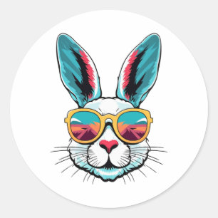 Sticker Rond Lunettes De Soleil cool Pour Lapin De Pâques