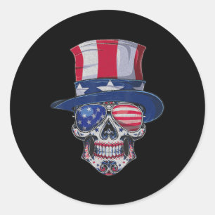 Sticker Rond Lunettes de soleil crâne de sucre USA Flag Memoria