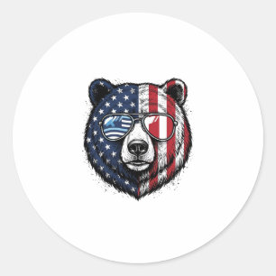 Sticker Rond Lunettes de soleil de l'ours patriotique Vintage V