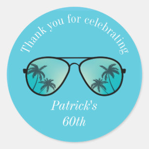 Sticker Rond Lunettes de soleil et palmiers bleu Classic Round 