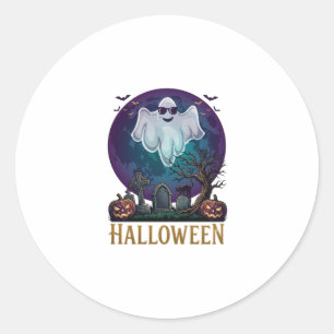 Sticker Rond Lunettes de soleil fantôme Halloween Violet Lune C