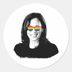 Sticker Rond Lunettes de soleil Kamala Harris Rainbow
