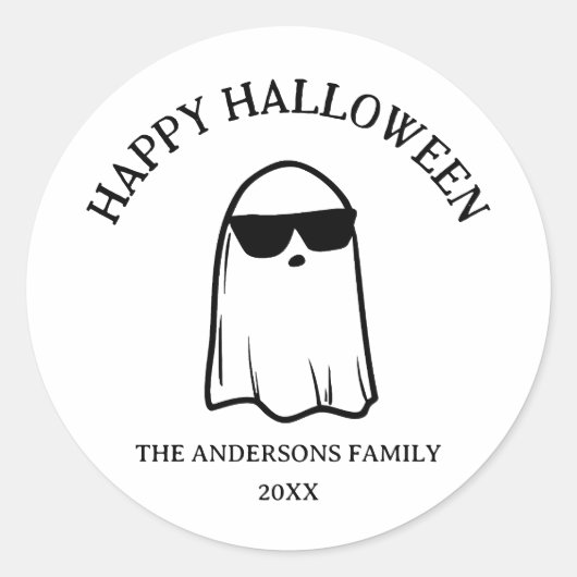 Sticker Rond Lunettes de soleil mignonnes Ghost Halloween heure (Devant)