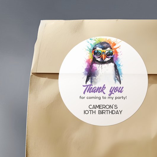 Sticker Rond Lunettes de soleil Pingouin de fête, anniversaire 