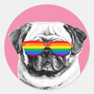 Sticker Rond Lunettes de soleil Pug Pride