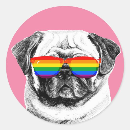 Sticker Rond Lunettes de soleil Pug Pride (Devant)