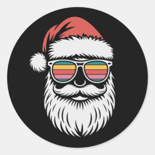 Sticker Rond Lunettes de soleil rétro Noël Santa Fêtes de fin d