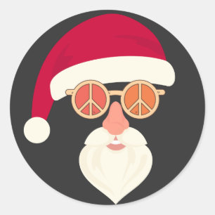 Sticker Rond Lunettes de soleil rétro visage de Père Noël Noël