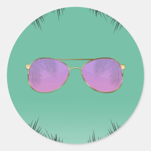 Sticker Rond Lunettes de soleil rose et or Fête douce 16 d'été  (Devant)