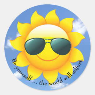 Sticker Rond Lunettes de soleil sur le soleil jaune dans le cie