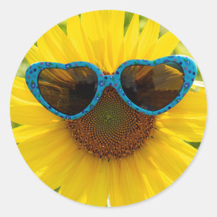 Sticker Rond Lunettes De Soleil Sur Tournesol