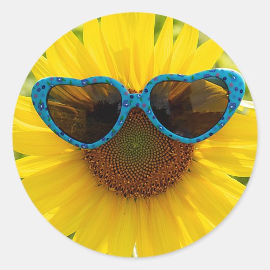 Sticker Rond Lunettes De Soleil Sur Tournesol (Devant)