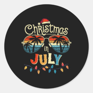 Sticker Rond Lunettes de soleil vintage avec Noël en juillet po