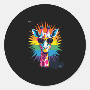 Sticker Rond Lunettes de soleil vintage Girafe Drôle Animal Afr