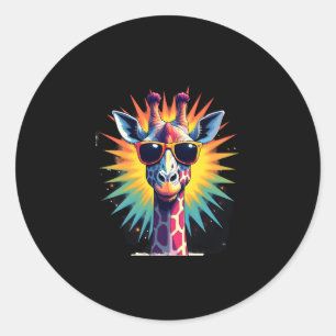 Sticker Rond Lunettes de soleil vintage Girafe Drôle Animal Afr