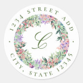 Sticker Rond Luscif Floral Wreath Monogramme Adresse de retour (Devant)