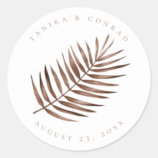 Sticker Rond Lush Palm Leaf Mariage Terra Cotta ID956 (Devant)
