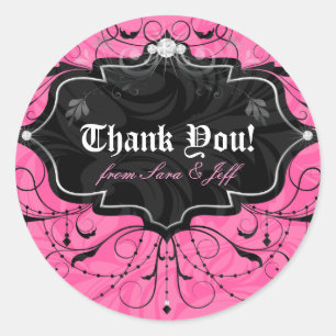Sticker Rond Lustre Feuille Bijoux rose noir