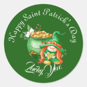 Sticker Rond Lutin chanceux Saint-Patrick journee Pot d'or (Devant)