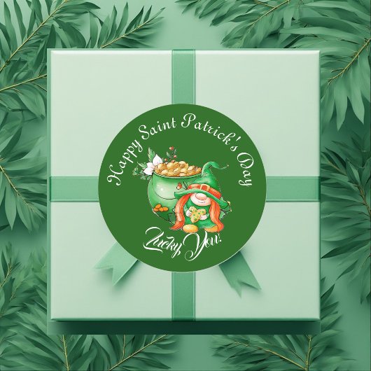 Sticker Rond Lutin chanceux Saint-Patrick journee Pot d'or