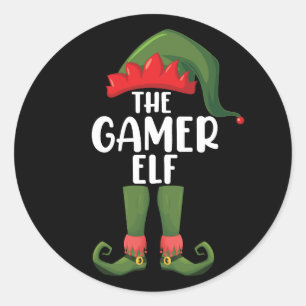 Sticker Rond Lutin de joueur de jeux vidéo pour Noël en famille