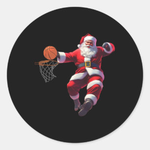 Sticker Rond Lutin de Noël jouant au basket-ball en pyjama de N