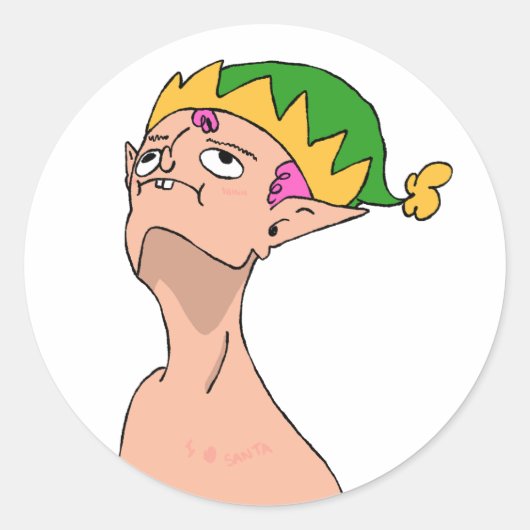 Sticker Rond Lutin regardant Noël ! (Devant)
