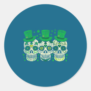 Sticker Rond Lutins Crâne de Sucre Mexicain Irlandais Cool St P